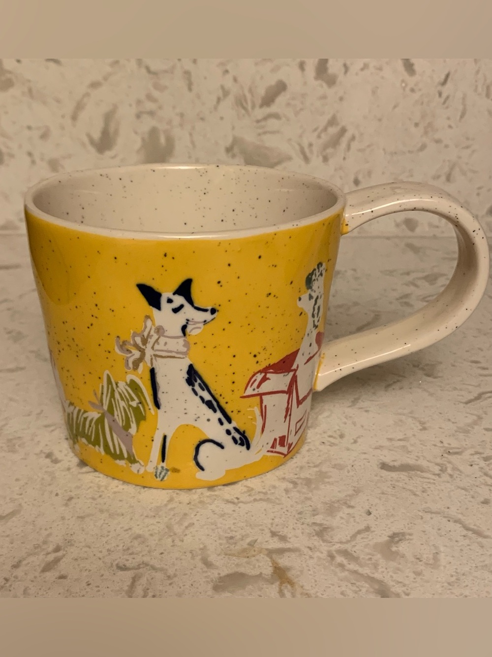 Anthropologie Pet Shop Dog Yellow Coffee Tea Speckled Mug NEW